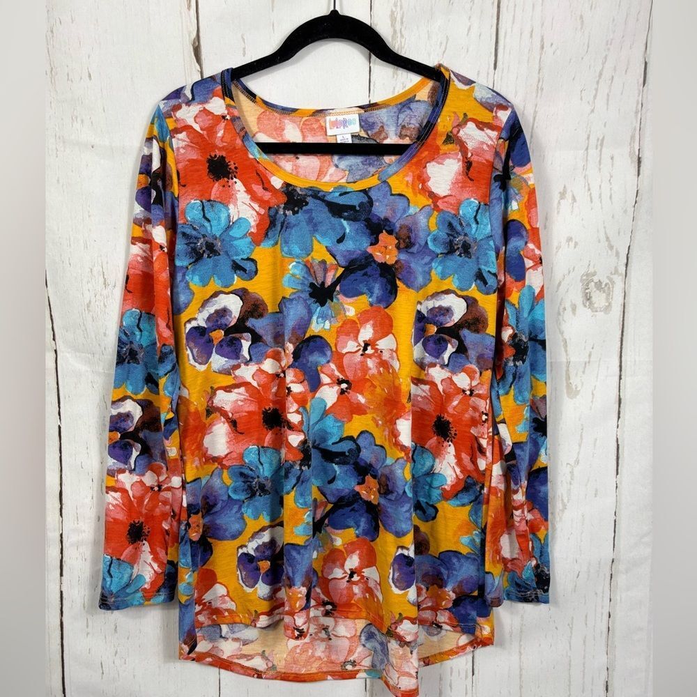 LuLaRoe Watercolor Multicolored Floral Top Longsleeve